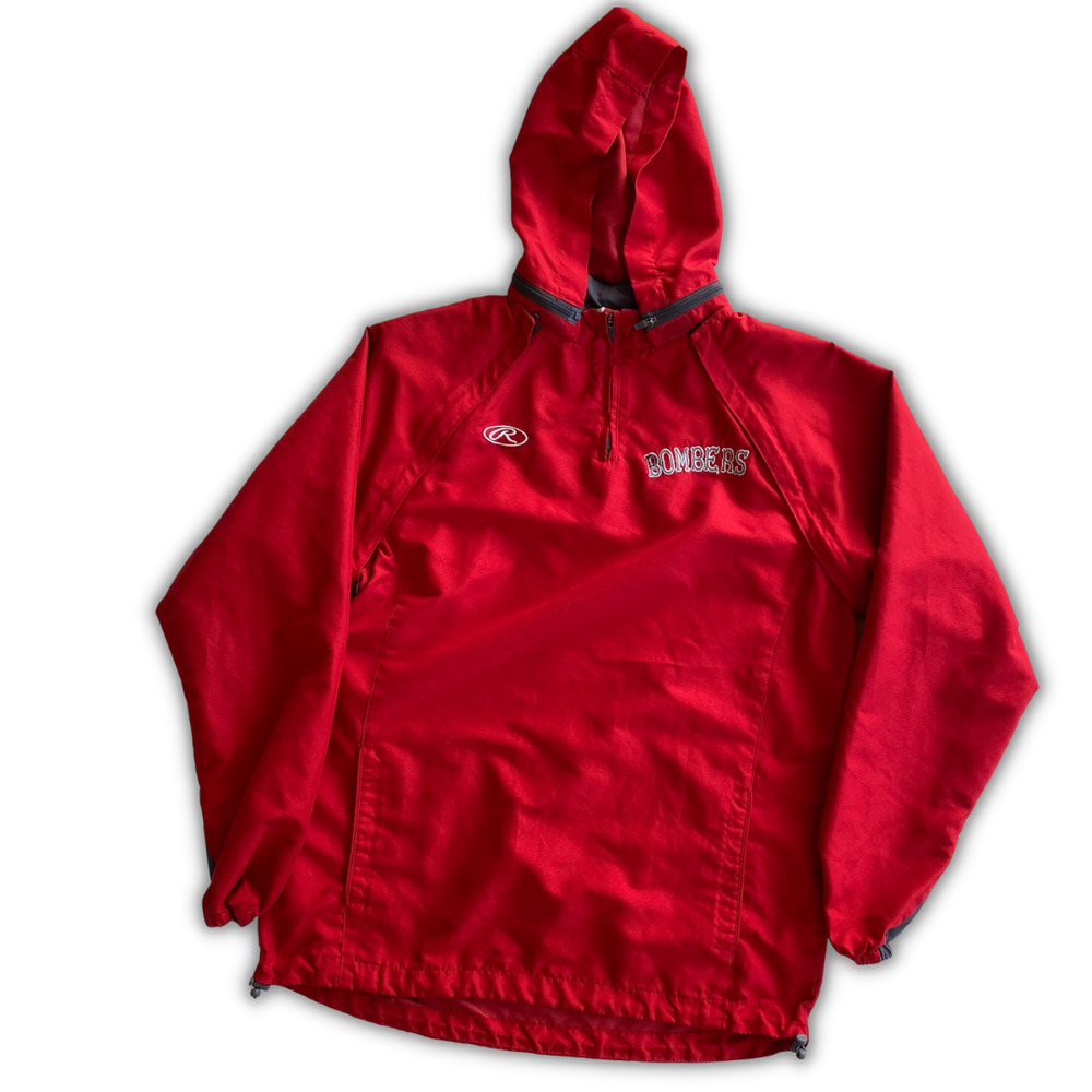 Rawling's Men's Red NJ Bombers Jacket Windbreaker Detachable Hood Sleeve, Sz L